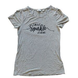 Reitmans Gray White Striped Tee XS